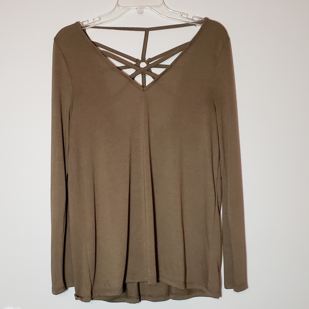 Entro Olive Green Knit Long Sleeve Oversized Top S